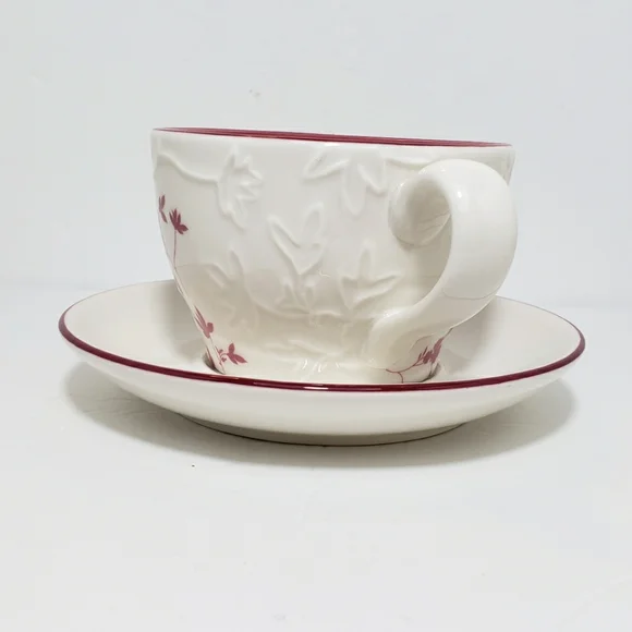 Starbucks 2006 Embossed Leaf Mug Cup and Saucer Pink Cream 9 oz - Picture 6 of 14